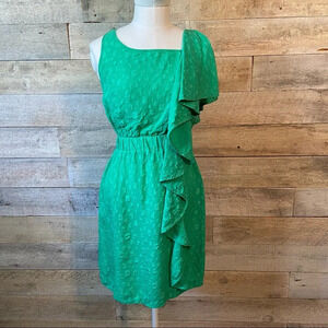 Cynthia  Steffe women’s green‎ 100% silk ruffled dress in size 2